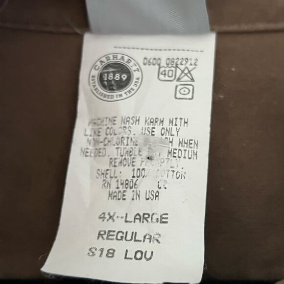 Carhartt Men’s Short Sleeve Button Front Work Shirt Brown 4XL Regular Cotton - Picture 4 of 5